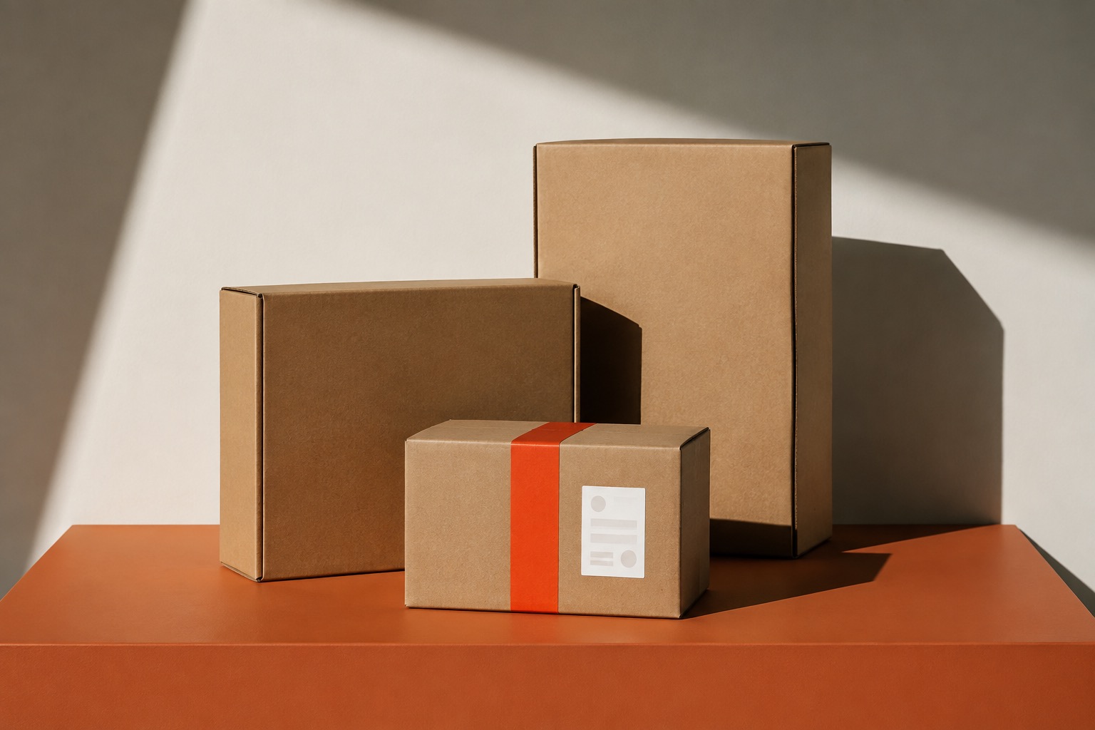 Cajas de cartón con cinta naranja, listas para salir